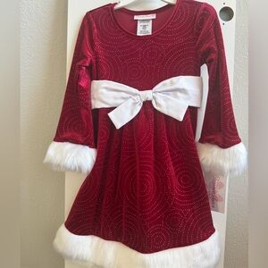 Bonnie Jean Little Girls Long-Sleeve Santa Swirley-Foiled Fit-And-Flare Dress
